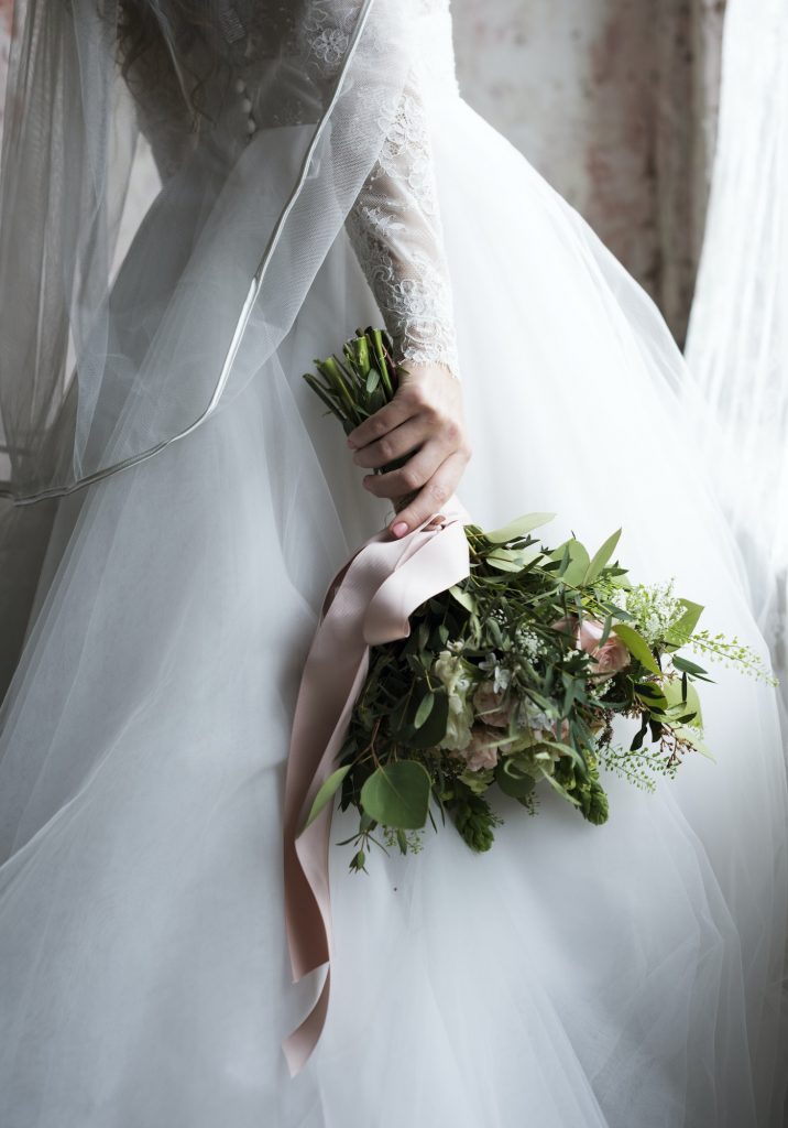 Closeup of a bride's bouquet of flowers